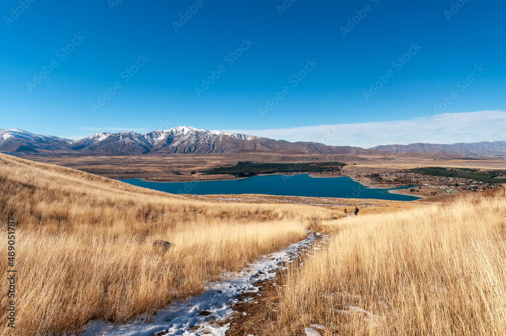 Scenic View of Lake Tekapo and Surrounding Mountains from Mount John Observatory