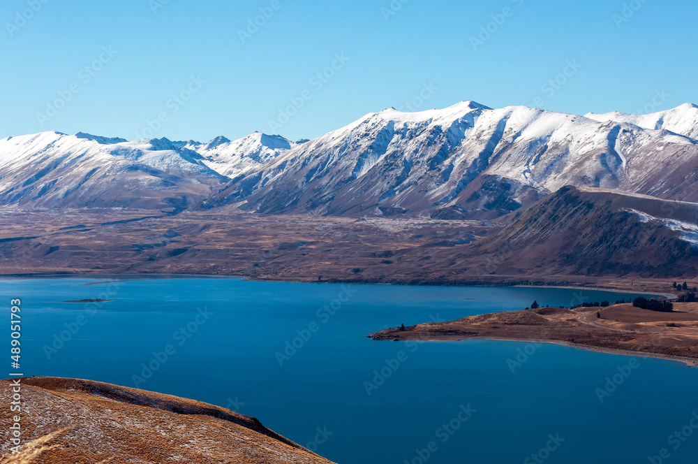 Scenic View of Lake Tekapo and Surrounding Mountains from Mount John Observatory