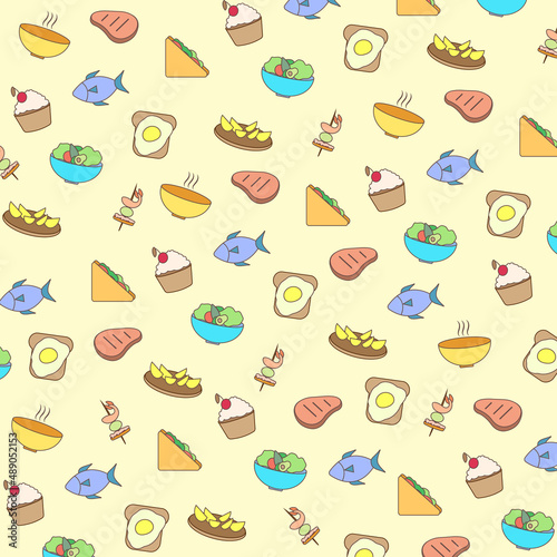 the pattern of food line icons on light background