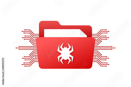 Computer virus on file. Virus protection. Flat icon. Vector stock illustration