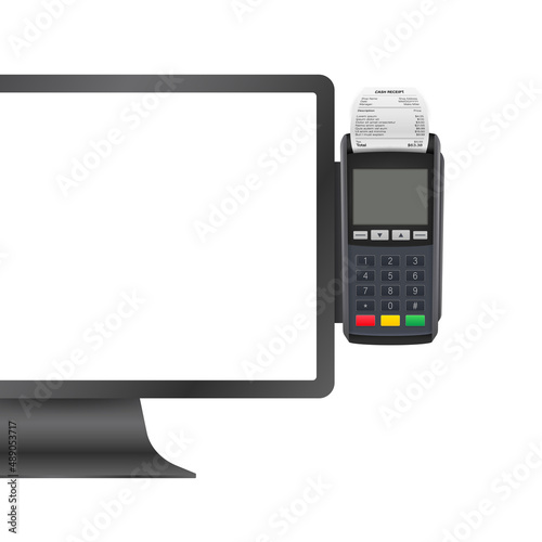 Pos Tablet computers, cash register Equipments. Business vector icon.