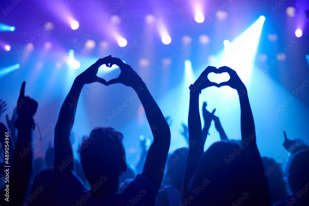Showing their love. Shot of adoring fans at a rock concert.