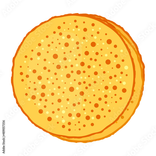 Several thin fried pancakes, top view. Vector illustration, flat cartoon color design, isolated on white background, eps 10.
