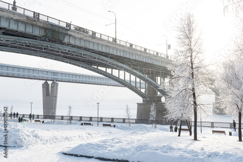 Embankment of the Ob river in winter in Novosibirsk 