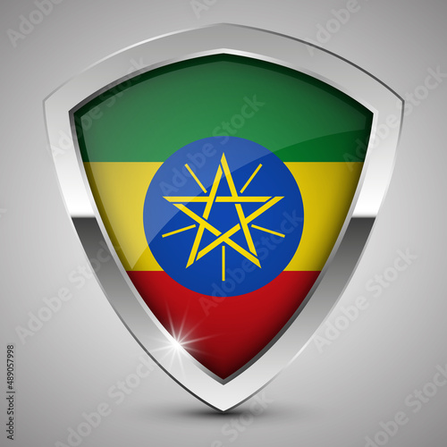 EPS10 Vector Patriotic shield with flag of Ethiopia.