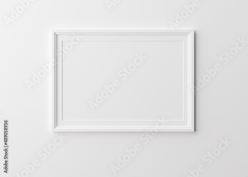 Blank horizontal picture frame on white background. Template, mock up for your picture or poster. Copy space. 3D rendering.