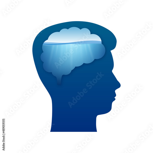 Drink water. Water inside of the human brain. Vector stock illustration.