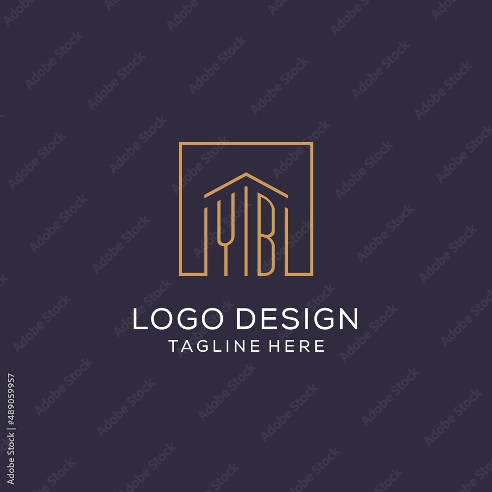 Initial YB logo with square lines, luxury and elegant real estate logo