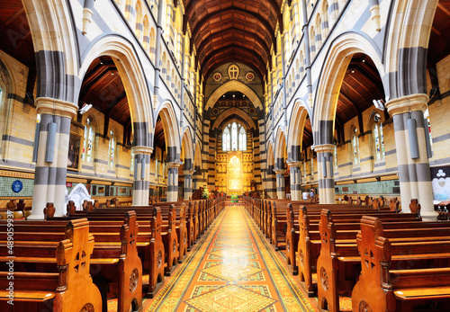 Interior design of St Paul's Cathedral. The cathedral is a major landmark and iconic building in Melbourne.
