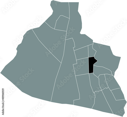 Black flat blank highlighted location map of the OUD KOOG AD ZAAN DISTRICT inside gray administrative map of Zaanstad, Netherlands