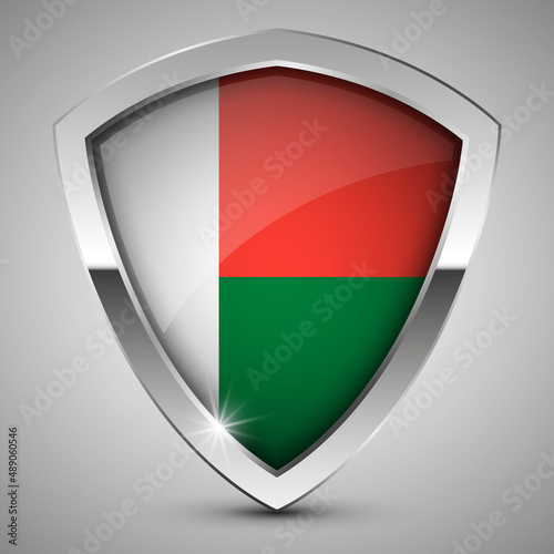 Free Download EPS10 Vector Patriotic shield with flag of Madagascar. - GFXLoad