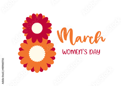 8 March, Women's Day. Lettering with flowers. Isolated. Vector