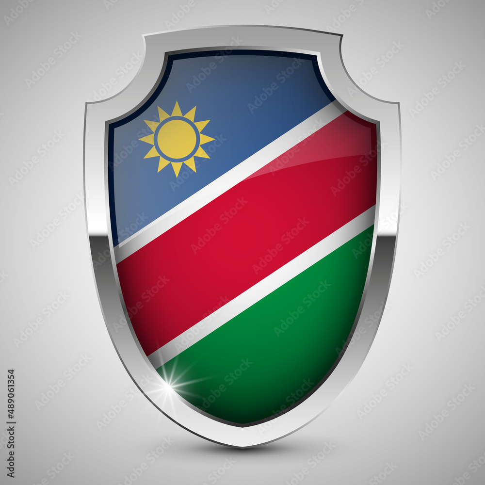 EPS10 Vector Patriotic shield with flag of Namibia.