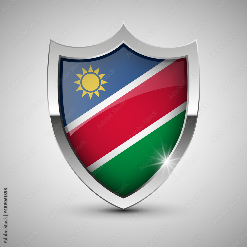 EPS10 Vector Patriotic shield with flag of Namibia.