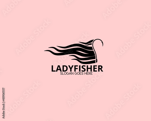 long hair and hook lady angler logo