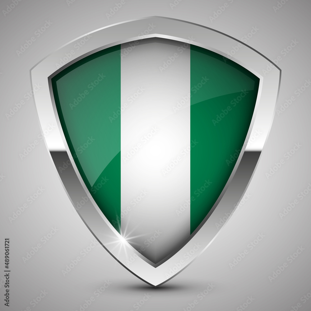 EPS10 Vector Patriotic shield with flag of Nigeria.
