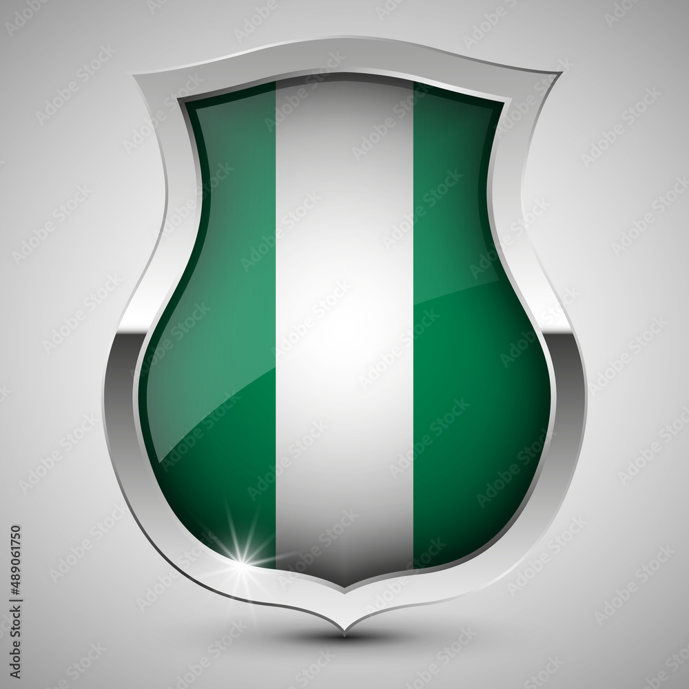 EPS10 Vector Patriotic shield with flag of Nigeria. EPS10 Vector Patriotic shield with flag of Nigeria.