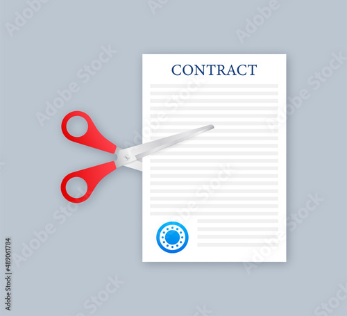 Businessman hands tearing apart contract document. Vector illustration.