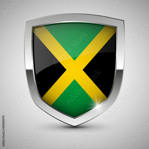 EPS10 Vector Patriotic shield with flag of Jamaica.