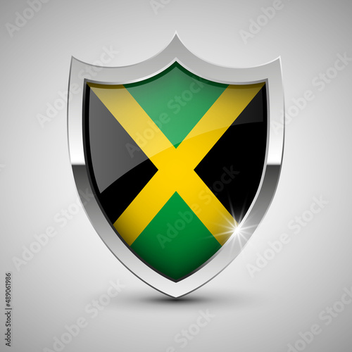 Free Download EPS10 Vector Patriotic shield with flag of Jamaica. - GFXLoad