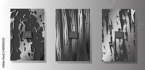 banner for luxury company, design. Artistic pattern with silver paint, old cracked texture painted on a black background. Modern cover design set. Art vector collection for notebook, flyer template