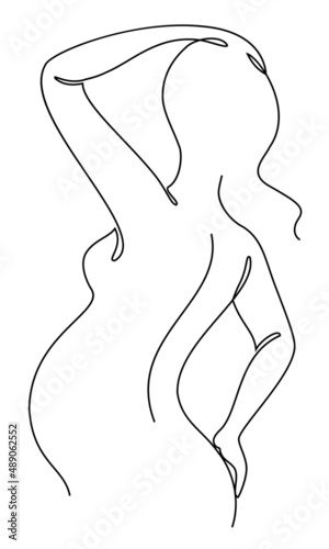 Lady silhouette in modern one line style. The girl is pregnant. Mother woman. Solid line, outline aesthetic decor, posters, stickers, logo. Set of vector illustrations.