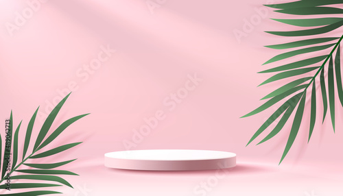 Stage podium with lighting, Stage Podium Scene with for Award, Decor element background. Vector