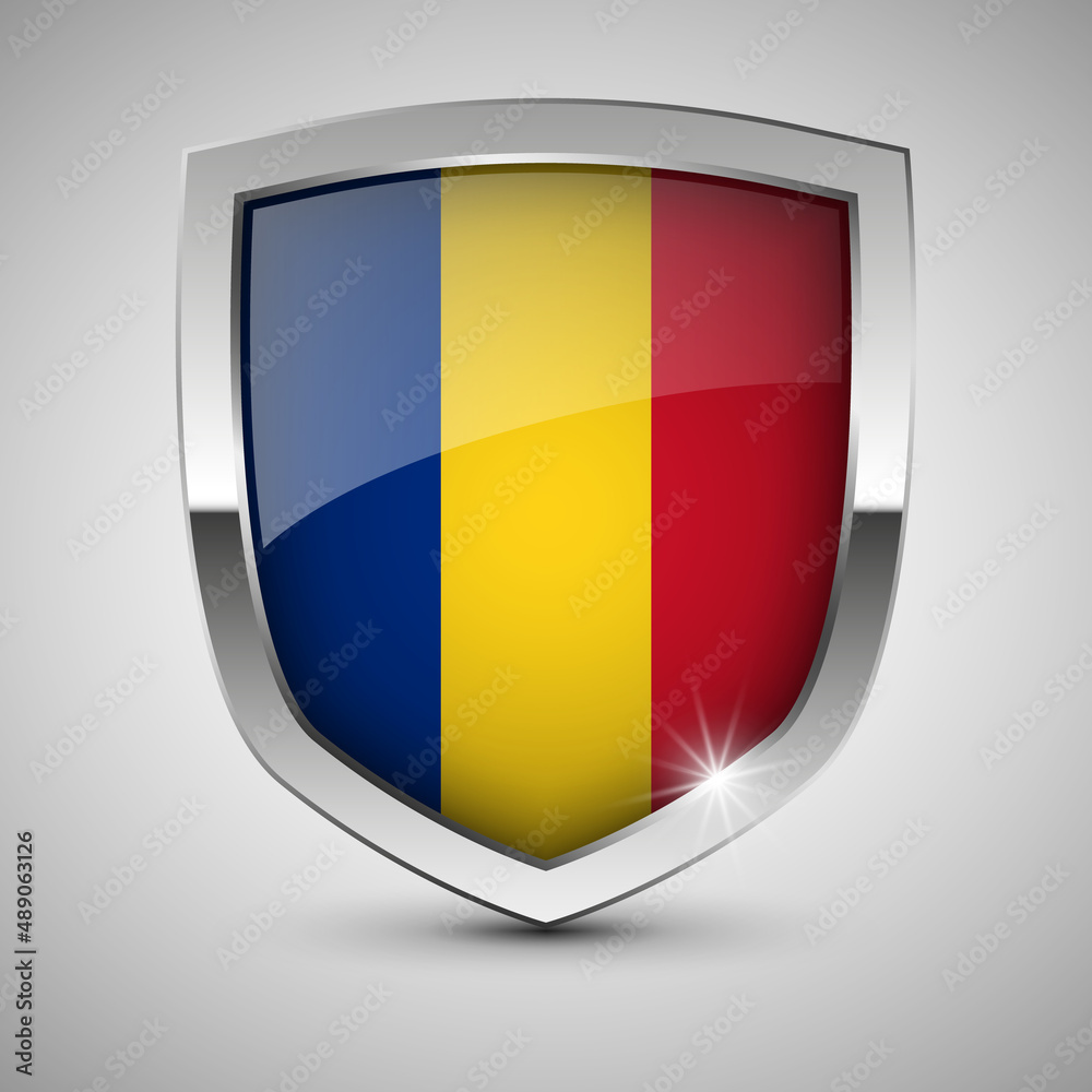 Fototapeta premium EPS10 Vector Patriotic shield with flag of Romania.