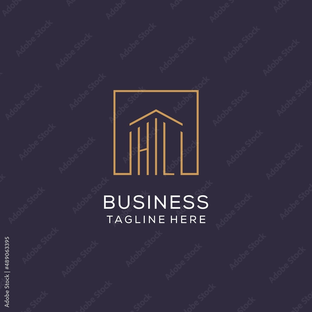 Initial HL logo with square lines, luxury and elegant real estate logo ...