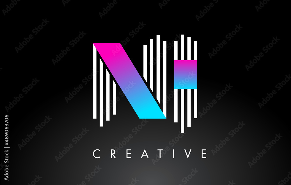 NI White Purple Lines Letter Logo. Creative Line Letters Vector Template. NI White Purple Lines Letter Logo. Creative Line Letters Vector Template.