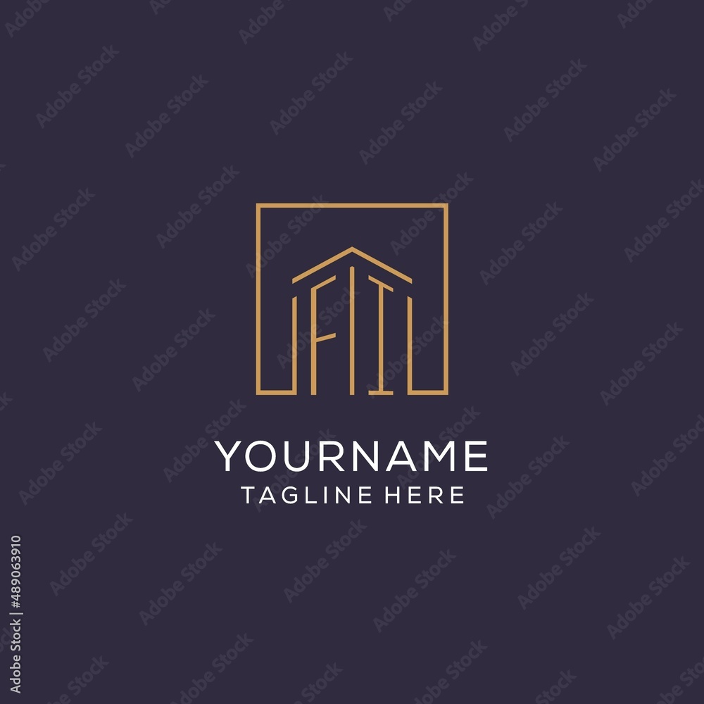 Initial FI logo with square lines, luxury and elegant real estate logo ...