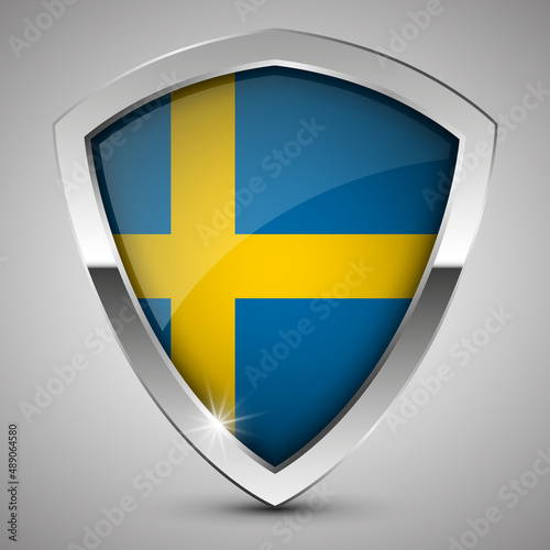 EPS10 Vector Patriotic shield with flag of Sweden.