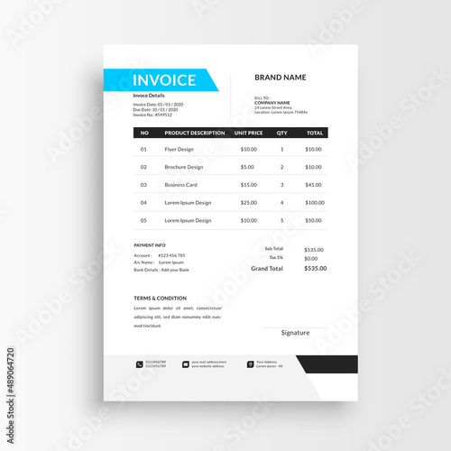minimalist business invoice template vector, receipt voucher, sales voucher