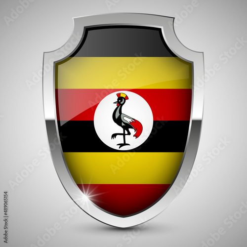Free Download EPS10 Vector Patriotic shield with flag of Uganda. - GFXLoad