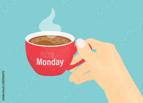 cup of coffee with happy monday text- vector illustration