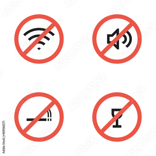 No Wi-Fi, no sound, no smoking, no drink. Vector illustration.