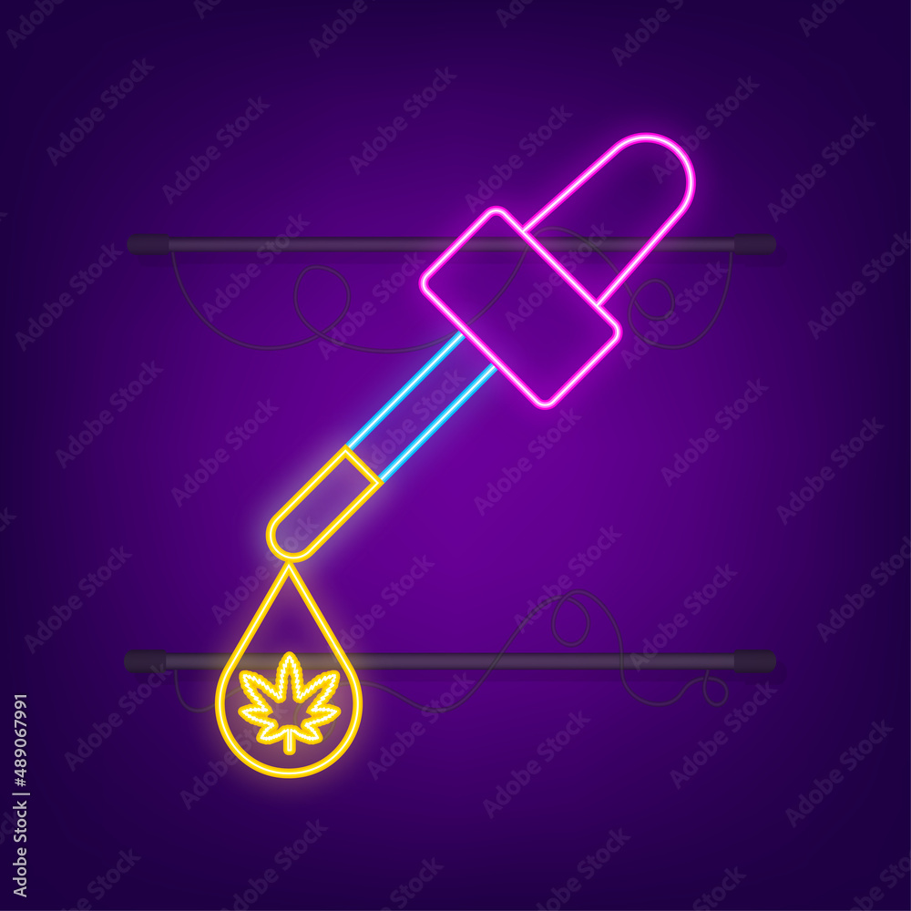 Creative cannabis leaf vector neon icon. Template for CBD Cannabidiol. Vector illustration. Creative cannabis leaf vector neon icon. Template for CBD Cannabidiol. Vector illustration.