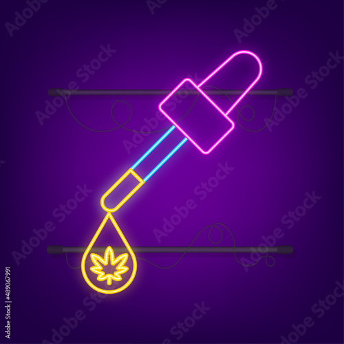 Creative cannabis leaf vector neon icon. Template for CBD Cannabidiol. Vector illustration.