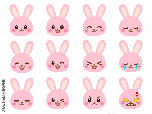 かわいいウサギの顔アイコン素材セット＿ベクター3