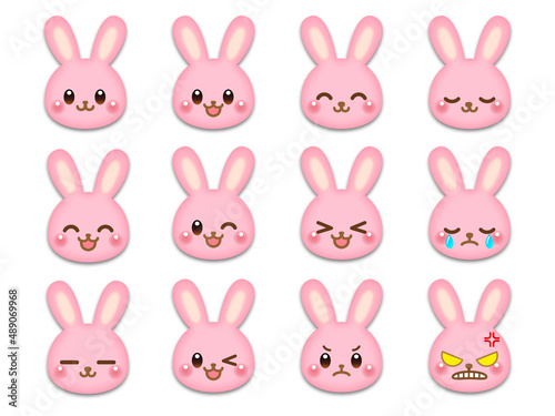かわいいウサギの顔アイコン素材セット＿ベクター