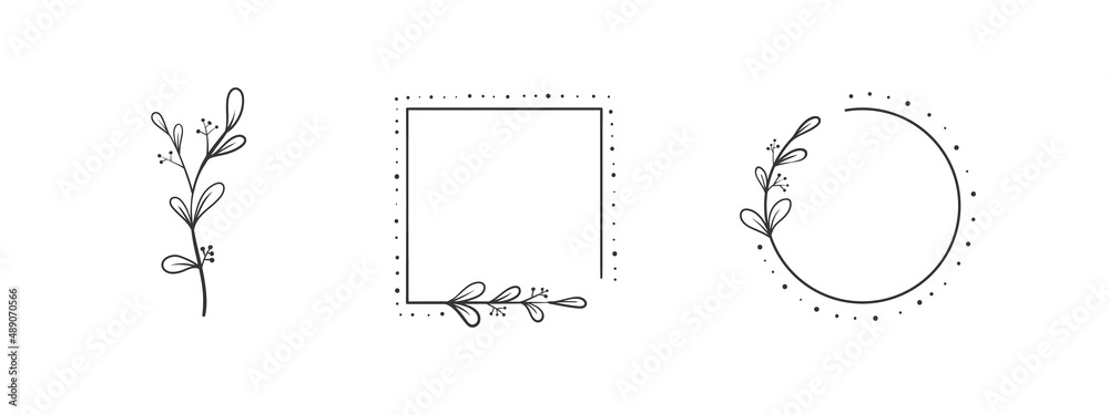 Flower elements. Floral branch in silhouette. Hand drawn floral elements. Vector illustration
