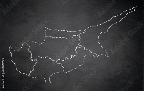 Cyprus map administrative division separates regions  design card blackboard  chalkboard blank
