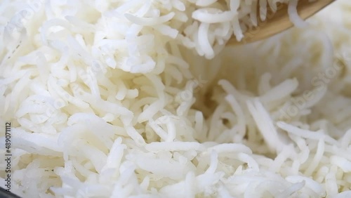 Cooking long grain basmati white rice. SLOW MOTION
