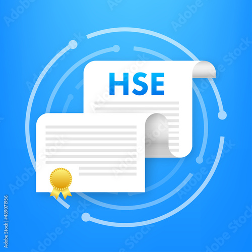 HSE - Health Safety Environment, Environmental Protection document. Business circle. Vector stock illustration.