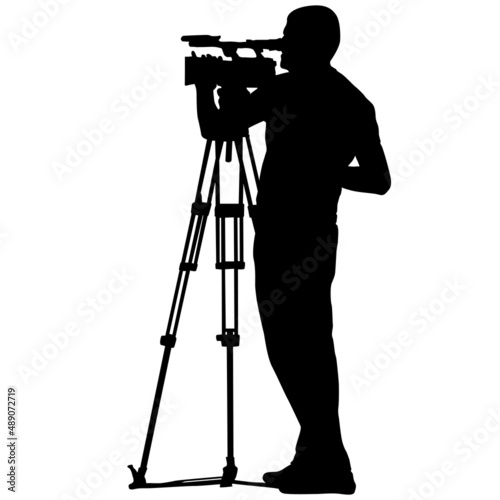 Cameraman with video camera. Silhouettes on white background