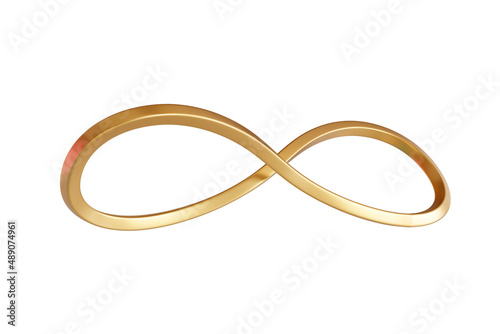 Infinity symbol gold color on white isolated background. 3D render illustration.