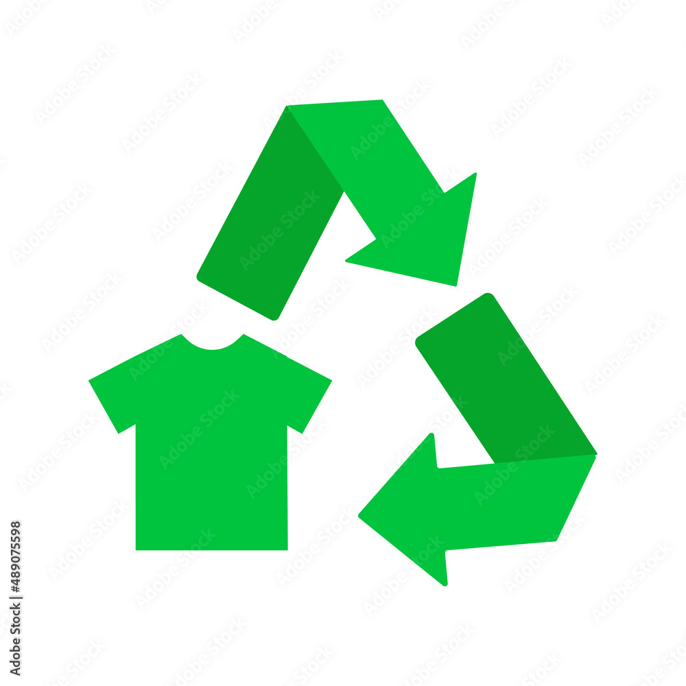 Green recycling sign. Green t-shirt icon with arrows. Ecology concept. Green recycling sign. Green t-shirt icon with arrows. Ecology concept.
