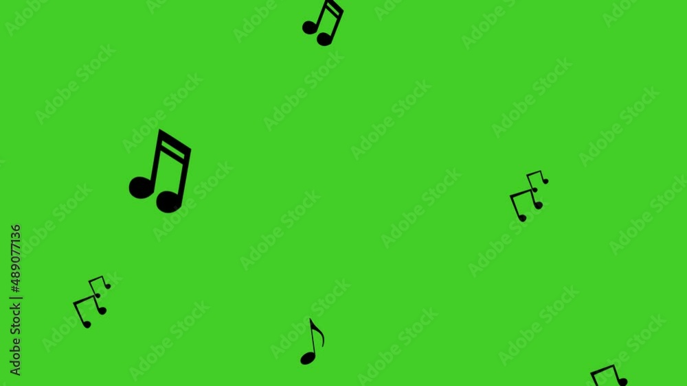 Musical notes flying up on green background. Concept for streaming music compositions