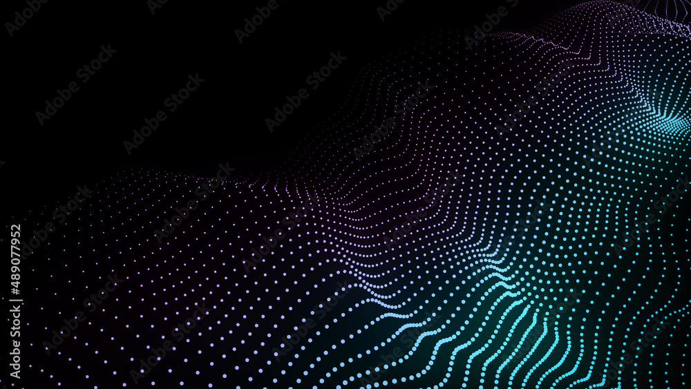 A moving digital 3d wave. Futuristic dark background with dynamic blue particles. The concept of big data. Cyberspace. 3d rendering A moving digital 3d wave. Futuristic dark background with dynamic blue particles. The concept of big data. Cyberspace. 3d rendering
