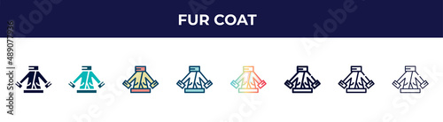 fur coat icon in 8 styles. line, filled, glyph, thin outline, colorful, stroke and gradient styles, fur coat vector sign. symbol, logo illustration. different style icons set.